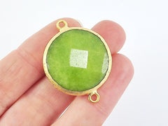26mm Sap Green Faceted Jade Connector- Gold plated Bezel - 1pc - GP242