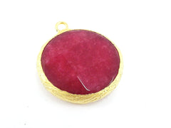26mm Red Bud Faceted Jade Pendant - Gold plated Bezel - 1pc