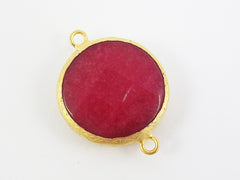 26mm Red Bud Faceted Jade Connector- Gold plated Bezel - 1pc - GP242