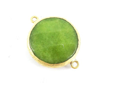 26mm Sap Green Faceted Jade Connector- Gold plated Bezel - 1pc - GP242