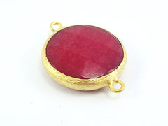26mm Red Bud Faceted Jade Connector- Gold plated Bezel - 1pc - GP242