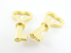 2 Heart Key Charms Pendants Love Key, Key To The Heart, Small Key, Key Jewelry, Craft Supplies - 22k Matte Gold Plated
