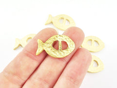 5 Large Hammered Rustic Curved Fish Slider Charms - 22k Matte Gold Plated