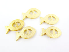 5 Large Hammered Rustic Curved Fish Slider Charms - 22k Matte Gold Plated
