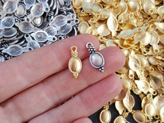 Silver Drop Charms, Baroque Charms, Oval Charms, Ethnic Charms, Silver Charms, Bracelet Charms, Boho, Bohemian, Antique Silver Plated 15pcs