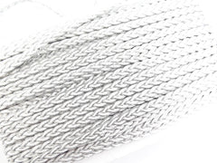 White Metallic Silver Braided Plait Cord Satin Silk Cord Trim - 3 Ply - 1 meters - 1.09 Yards