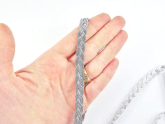 Metallic Silver Braided Plait Cord Satin Silk Cord Trim - 3 Ply - 1 meters - 1.09 Yards