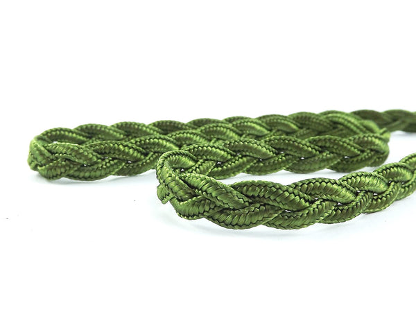 Army Green Braided Plait Cord Satin Silk Cord Trim - 3 Ply - 1 meters - 1.09 Yards