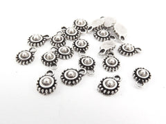 20 Tiny Rustic Cast Round Tribal Charms - Matte Antique Silver Plated