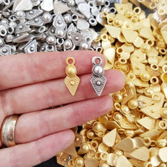 Arrow Spear Head Spike Charms Rustic Tribal Ethnic 22k Matte Gold Plated Turkish Jewelry Making Supplies Findings Components - 5pc