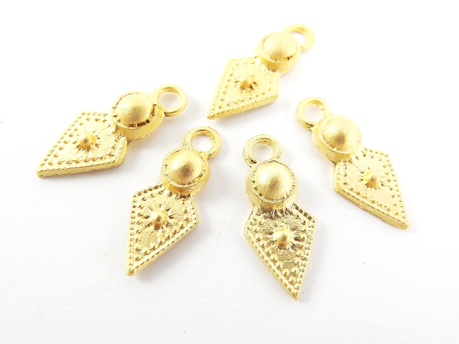 Arrow Spear Head Spike Charms Rustic Tribal Ethnic 22k Matte Gold Plated Turkish Jewelry Making Supplies Findings Components - 5pc