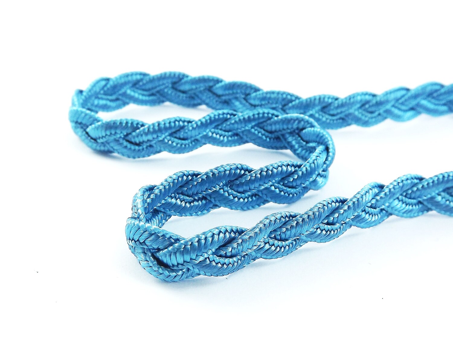Light Atoll Blue Braided Plait Cord Satin Silk Cord Trim - 3 Ply - 1 meters - 1.09 Yards