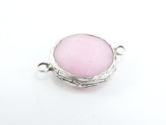 22mm Soft Pink Faceted Jade Connector - Matte Silver plated Bezel - 1pc