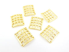 Curved Square Weave Connectors Pendant Components 22k Matte Gold Plated Turkish Jewelry Making Supplies Findings Components - 6pc