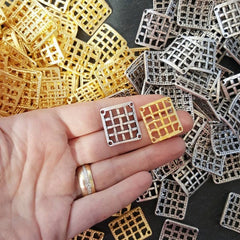 Curved Square Weave Connectors Pendant Components 22k Matte Gold Plated Turkish Jewelry Making Supplies Findings Components - 6pc