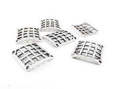 Curved Square Weave Connectors Pendant Components Matte Antique Silver Plated Turkish Jewelry Making Supplies Findings Components - 6pc