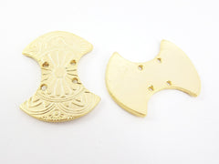 2 Double Concave Curved Etched Tribal Connector - 22k Matte Gold Plated