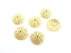 6 Shallow Filigree Swirl Lace Bead End Caps -  17mm Wide 22k Matte Gold Plated Round Bead caps