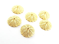 6 Shallow Filigree Swirl Lace Bead End Caps -  17mm Wide 22k Matte Gold Plated Round Bead caps