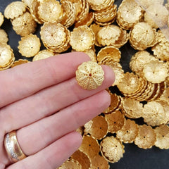 6 Shallow Filigree Swirl Lace Bead End Caps -  17mm Wide 22k Matte Gold Plated Round Bead caps