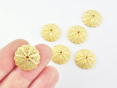 6 Shallow Filigree Swirl Lace Bead End Caps -  17mm Wide 22k Matte Gold Plated Round Bead caps