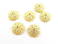 6 Shallow Filigree Swirl Lace Bead End Caps -  17mm Wide 22k Matte Gold Plated Round Bead caps