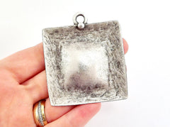 Large Textured Square Dome Pendant - Matte Antique Silver Plated - 1PC