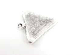 Rustic Cast Tribal Triangle Minimalist Geometric Pendant - Matte Antique Silver Plated