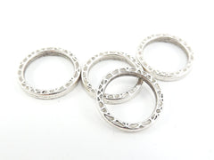 22mm Textured Round Ring Closed Loop Pendant Connector  - Matte Antique Silver Plated - 4 PC