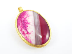 Hot Pink Smooth Agate Pendant  - 22k Gold plated Bezel - 1pc - No:18