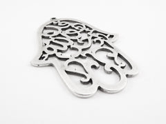 Extra Large Fretwork Hamsa Hand of Fatima Pendant Charm - Matte Antique Silver Plated - 1PC