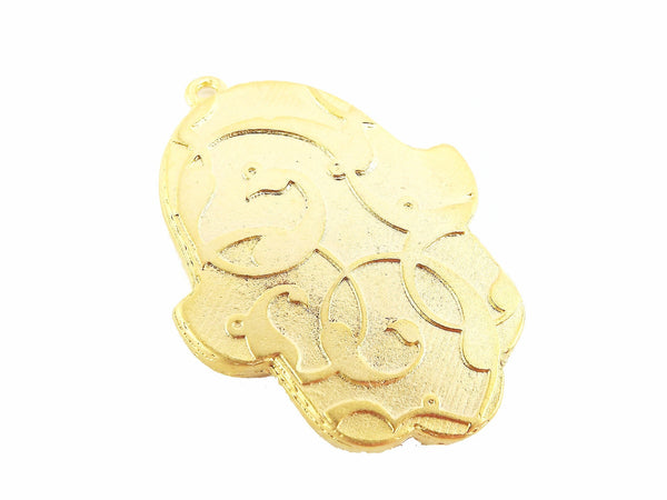 Floral Hamsa Hand of Fatima Pendant Tray Cabochon Setting - Flat Edge - 22k Matte Gold Plated