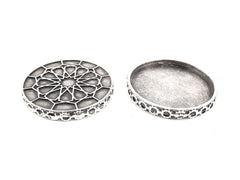 Round Ottoman Inspired Pendant Tray Cabochon Setting - Flat Edge - Matte Antique Silver Plated - 1pc