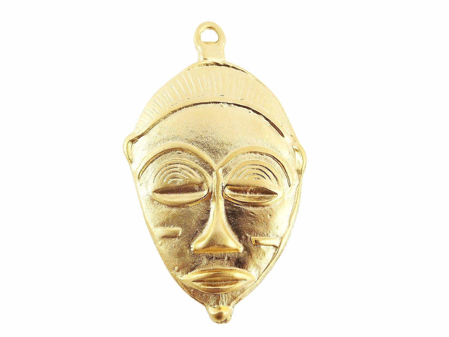 Large Tribal Mask Pendant Connector 22k Matte Gold Plated - 1PC