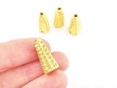 4 Rustic Studded Cone Bead End Caps -  22k Matte Gold Plated Round Beadcaps
