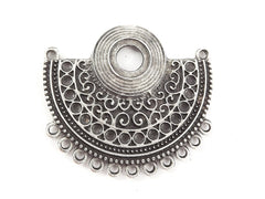 Ethnic Semi Circle Focal Collar Pendant Necklace Connector with Loops - Matte Antique Silver Plated - 1PC