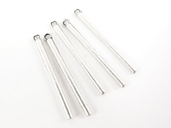 Silver Bar Charm, Bar Pendant, Silver Rod Bar, Rod Charm, Simple Bar Pendant, Long Bar, Minimalist - Matte Antique Silver Plated - 5pc