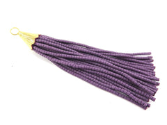 Shadow Purple Afghan Tibetan Heishi Tube Beaded Tassel - Handmade - Textured 22k Matte Gold Plated Cap - 92mm = 3.62inches  -1PC