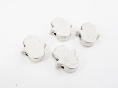 4 Smooth Hamsa Hand of Fatima Spacer Beads - Matte Silver Plated