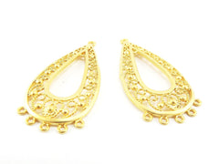 2 Large Filigree Teardrop Chandelier Pendants - 22k Matte Gold plated