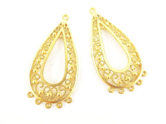 2 Large Filigree Teardrop Chandelier Pendants - 22k Matte Gold plated