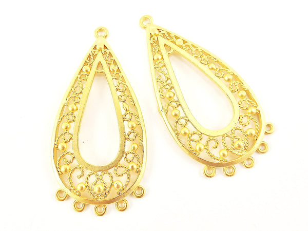 2 Large Filigree Teardrop Chandelier Pendants - 22k Matte Gold plated