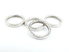 22mm Textured Round Ring Closed Loop Pendant Connector  - Matte Antique Silver Plated - 4 PC