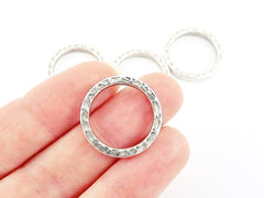 22mm Textured Round Ring Closed Loop Pendant Connector  - Matte Antique Silver Plated - 4 PC