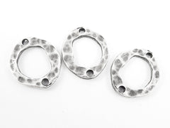 3 Organic Hammered Connector Ring Closed Loop Pendant with Holes - Matte Antique Silver Plated