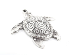 Rustic Silver Turtle Pendant Animal Pendant Jewelry Ethnic Sea Creature Beach Jewelry Summer Sea -  Matte Antique Silver Plated