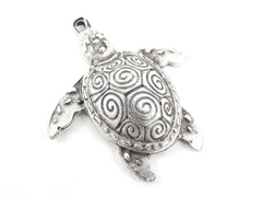 Rustic Silver Turtle Pendant Animal Pendant Jewelry Ethnic Sea Creature Beach Jewelry Summer Sea -  Matte Antique Silver Plated