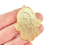 Floral Hamsa Hand of Fatima Pendant Tray Cabochon Setting - Flat Edge - 22k Matte Gold Plated