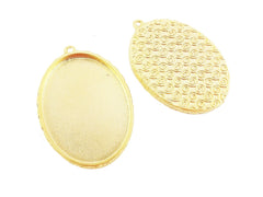 Oval Curl Detail Pendant Tray Cabochon Setting - Flat Edge - 22k Matte Gold Plated