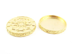 Gold Cabochon Setting, Round Pendant Tray, Ottoman Inspired Pendant, Flat Edge, Cab Tray, Pendant Blank, Boho, 22k Matte Gold Plated - 1pc